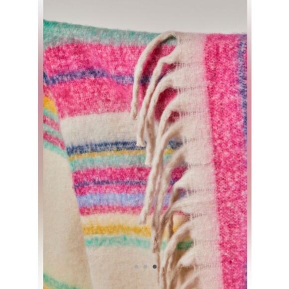 Free People Skye Stripe Fringe Throw Blanket Pink Cream Blue - Picture 3 of 10